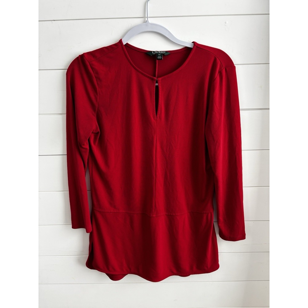 Lauren Ralph Lauren Petites Blouse Top Sz PS Red Long Sleeve Button Collar‎ 0354
